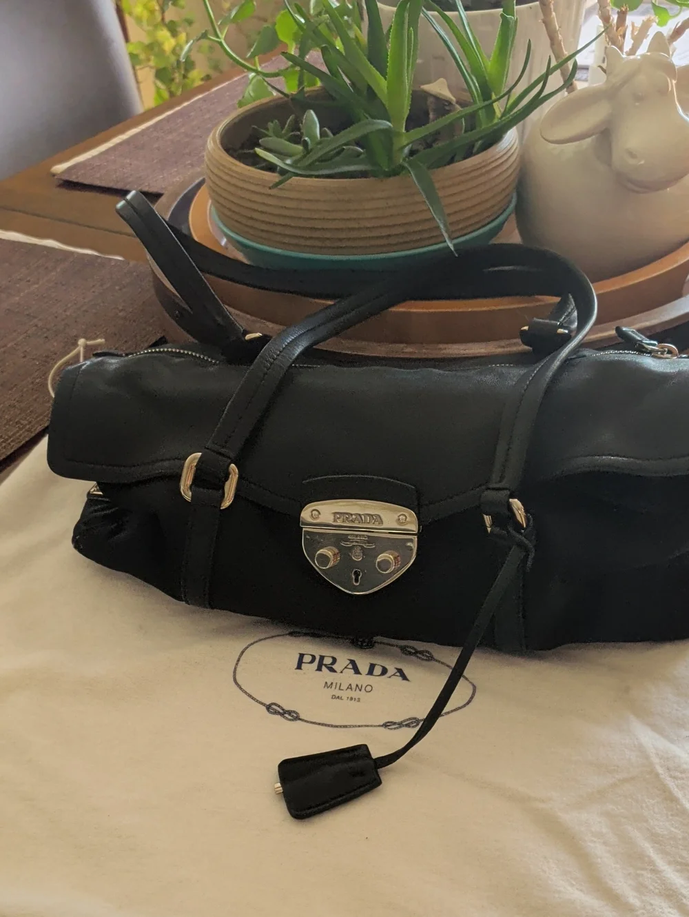 Prada Black Shoulder Bag with Gold-Tone Hardware With Key